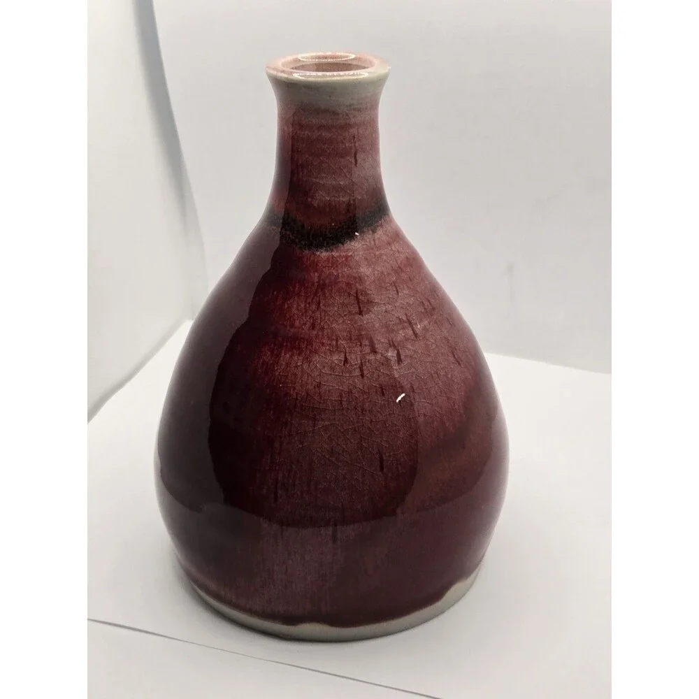 Beautiful Studio Art Pottery Bud Vase with Ox Blood Glaze